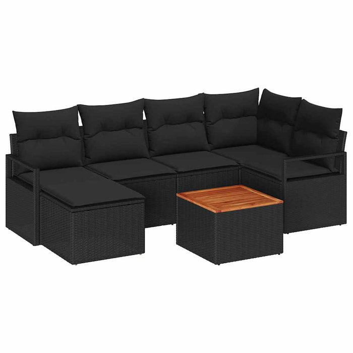 Set de canapele de grădină cu 7 piese, perne incluse, din ratan poliester negru și acacia. - WALTI WALTI
