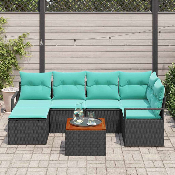Set de canapele pentru grădină cu pernă 7 pcs Negru poliratan - WALTI WALTI
