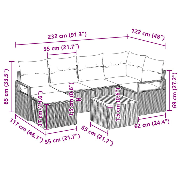 Set de canapele pentru grădină cu pernă 7 pcs Negru poliratan - WALTI WALTI