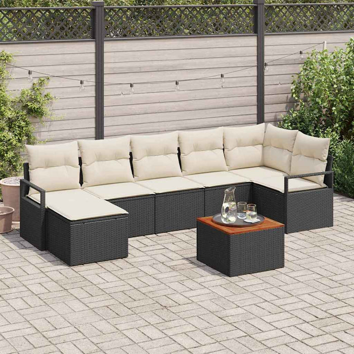 Set de canapea de grădină cu 8 piese, perne incluse, ratan poly negru, acacia. - WALTI WALTI
