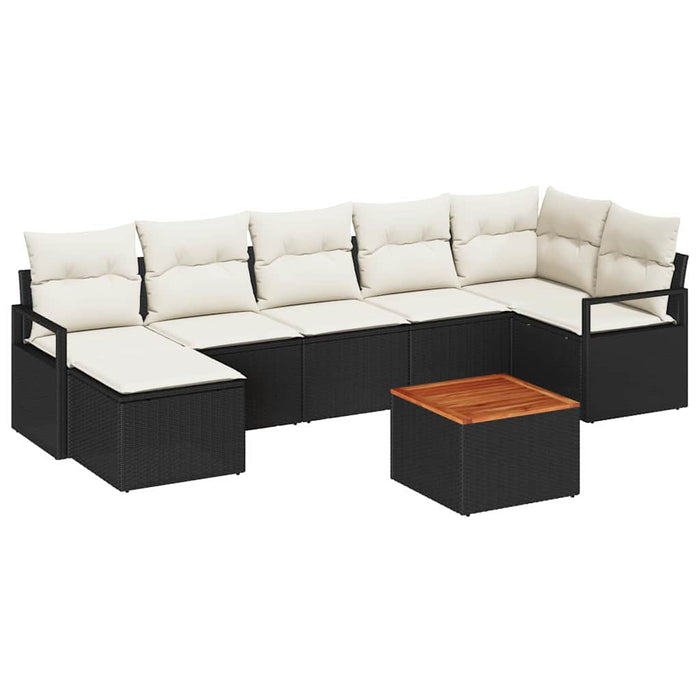Set de canapea de grădină cu 8 piese, perne incluse, ratan poly negru, acacia. - WALTI WALTI
