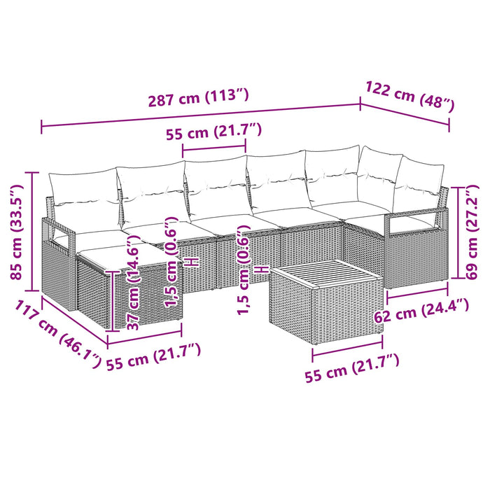 Set de canapele pentru grădină cu pernă 8 pcs Gri poliratan - WALTI WALTI