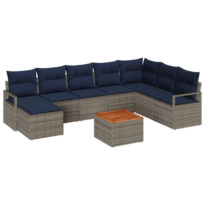 Set de canapele pentru grădină cu pernă 9 pcs Gri poliratan - WALTI WALTI
