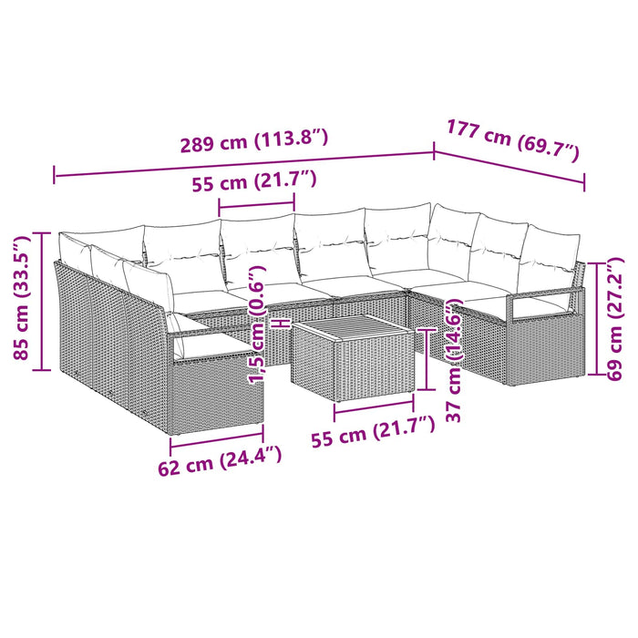 Set de canapele pentru grădină cu pernă 10 pcs Gri poliratan - WALTI WALTI