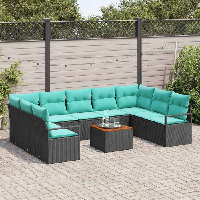 Set de canapele pentru grădină cu pernă 10 pcs Negru poliratan - WALTI WALTI