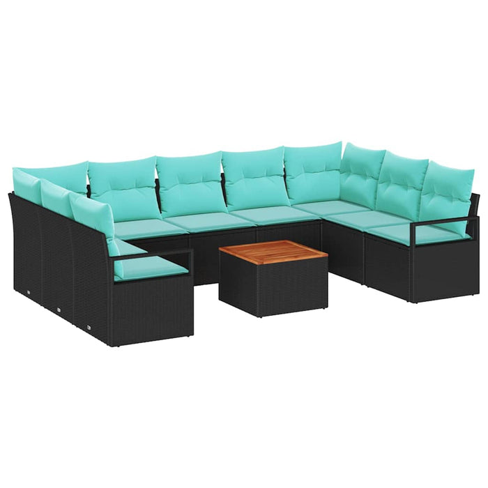 Set de canapele pentru grădină cu pernă 10 pcs Negru poliratan - WALTI WALTI