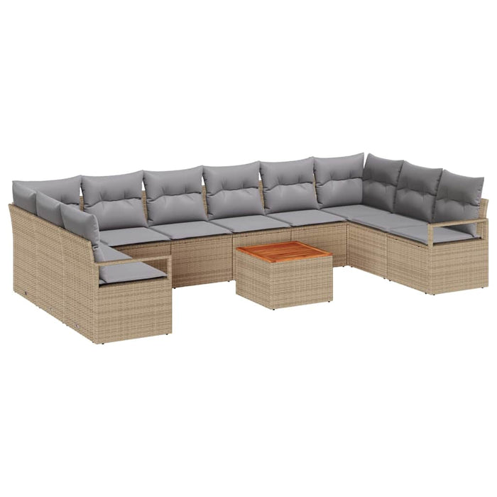 Set de canapea de grădină cu 11 piese, perne incluse, bej, din rattan sintetic și acacia. - WALTI WALTI