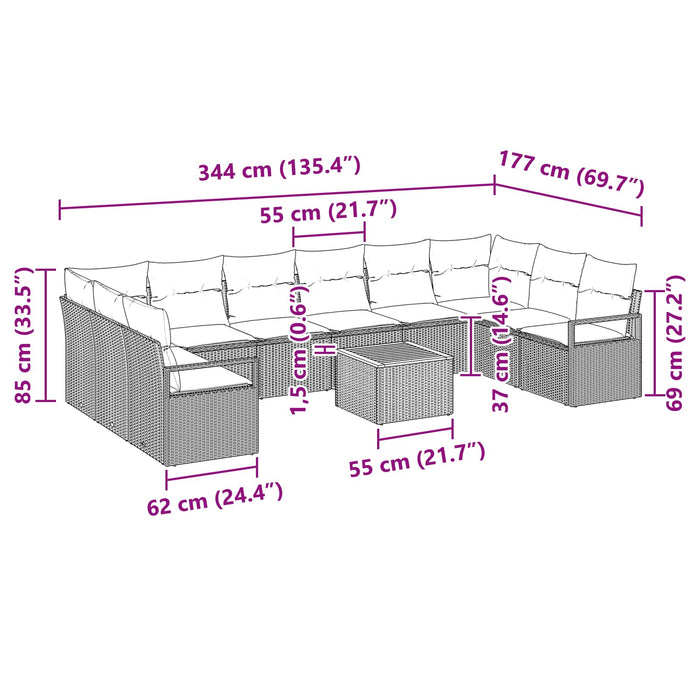 Set de canapele pentru grădină cu pernă 11 pcs Gri poliratan - WALTI WALTI