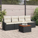 Set de canapea de grădină 5 piese cu perne, rattan negru, acacia - WALTI WALTI
