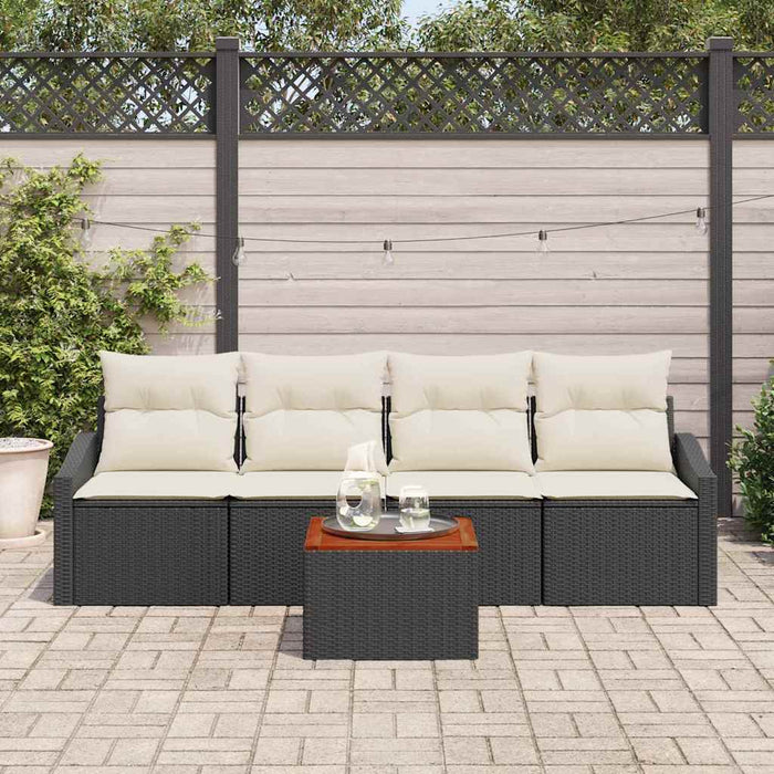Set de canapea de grădină 5 piese cu perne, rattan negru, acacia - WALTI WALTI