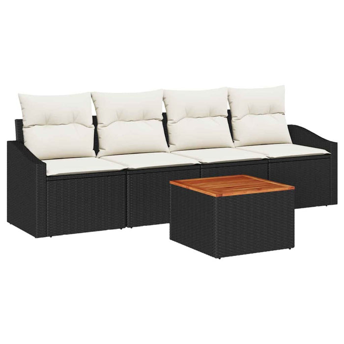 Set de canapea de grădină 5 piese cu perne, rattan negru, acacia - WALTI WALTI