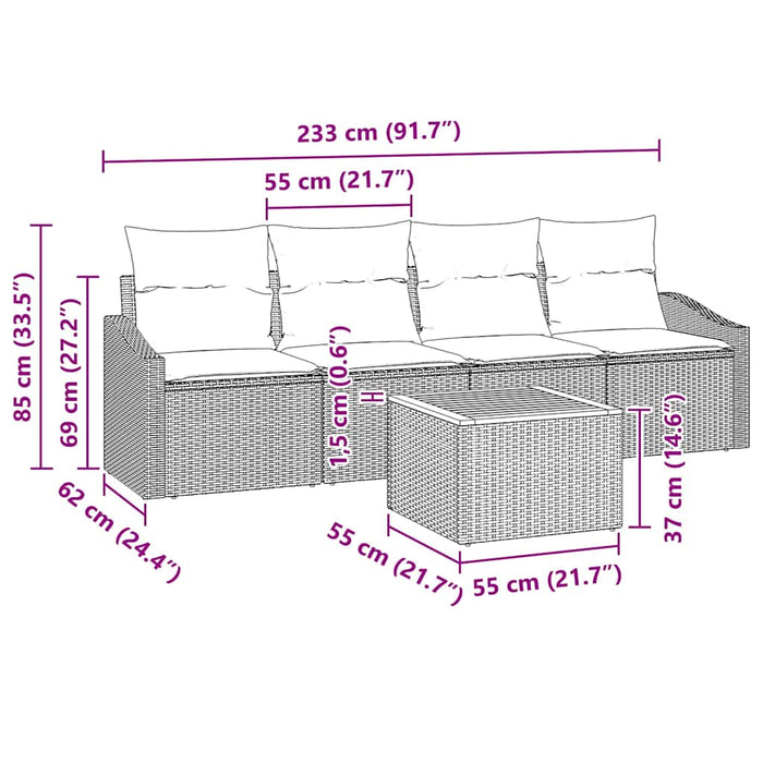 Set de canapele pentru grădină cu pernă 5 pcs Bej poliratan - WALTI WALTI
