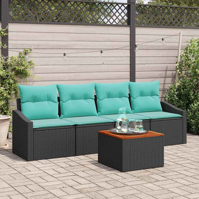 Set de canapele pentru grădină cu pernă 5 pcs Negru poliratan - WALTI WALTI