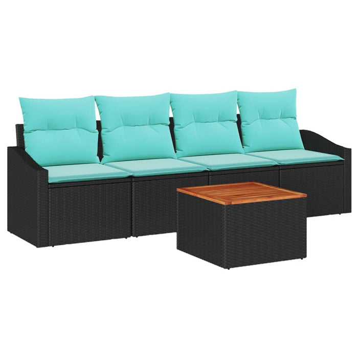 Set de canapele pentru grădină cu pernă 5 pcs Negru poliratan - WALTI WALTI