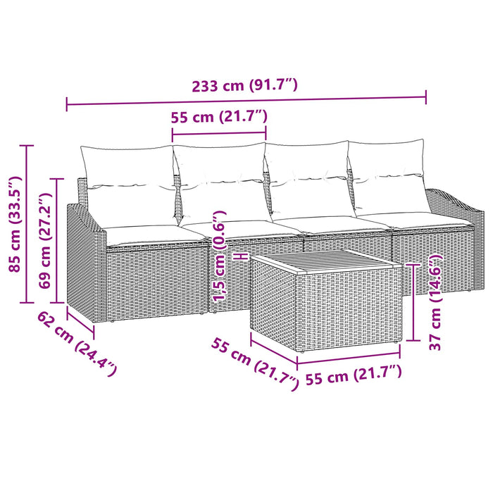 Set de canapele pentru grădină cu pernă 5 pcs Negru poliratan - WALTI WALTI