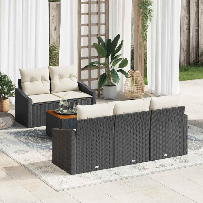 Set canapea grădină , 6 piese, cu perne, Negru, Poli Rattan, Acacia - WALTI WALTI