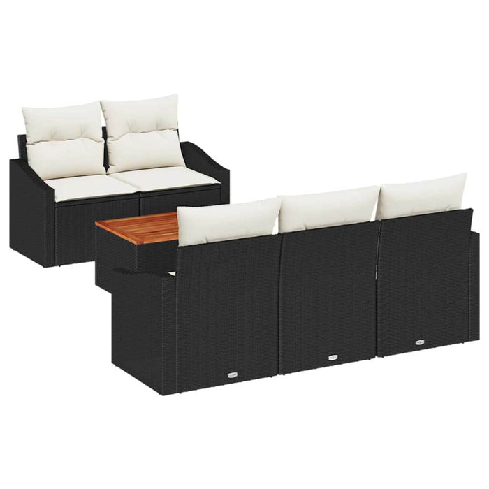 Set canapea grădină , 6 piese, cu perne, Negru, Poli Rattan, Acacia - WALTI WALTI