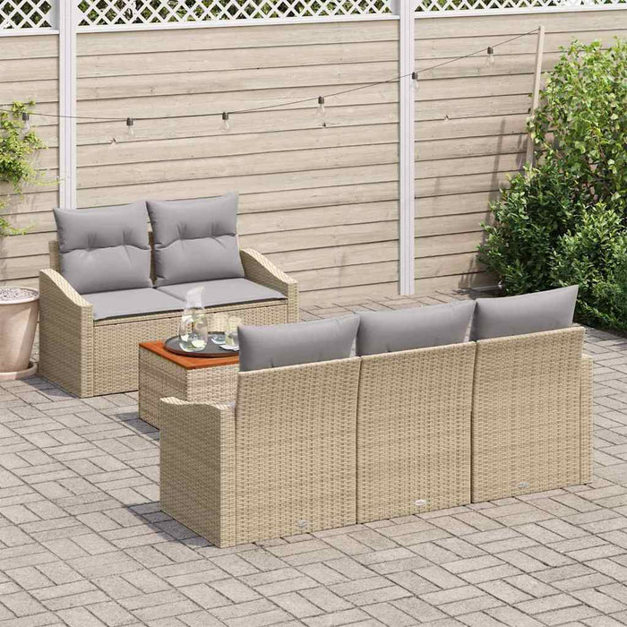 Set de canapea de grădină 6 piese cu perne, din rattan sintetic și acacia, bej - WALTI WALTI