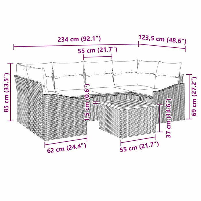 Set de canapele pentru grădină cu pernă 7 pcs Gri Rattan poli - WALTI WALTI