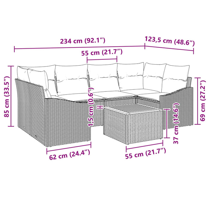 Set de canapele pentru grădină cu pernă 7 pcs Negru poliratan - WALTI WALTI