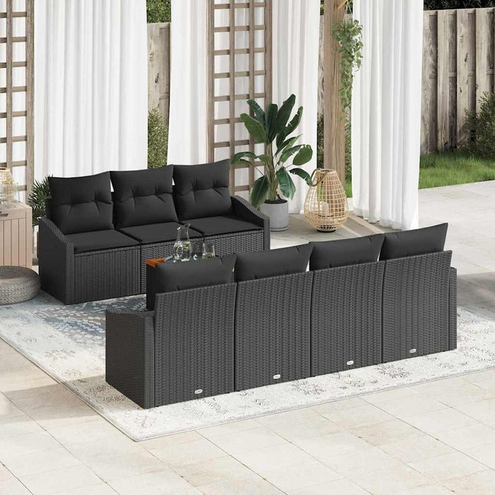 Set de Canapele pentru Grădină cu 8 Piese și Perne, Negru, Poliratan, Acacia - WALTI WALTI