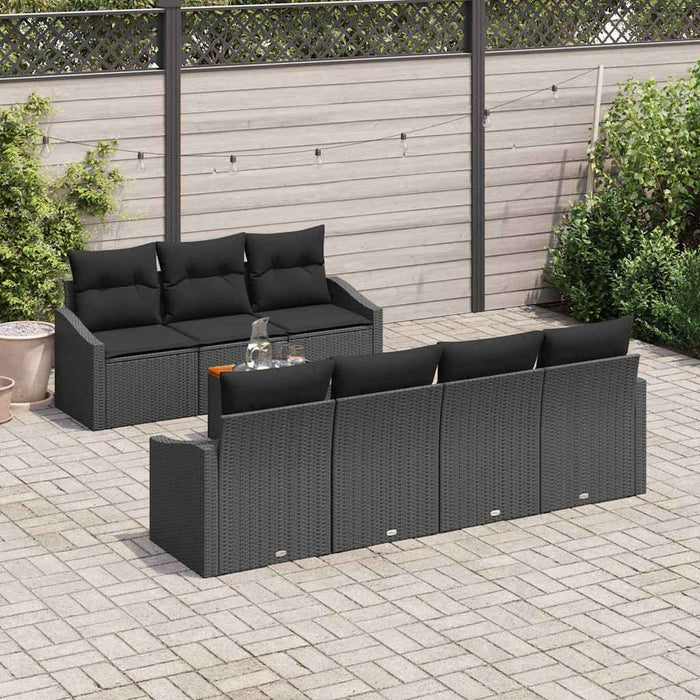 Set de Canapele pentru Grădină cu 8 Piese și Perne, Negru, Poliratan, Acacia - WALTI WALTI