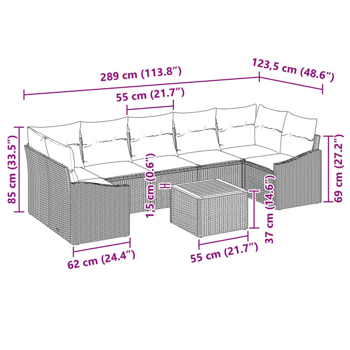 Set de canapele pentru grădină cu pernă 8 pcs Negru poliratan - WALTI WALTI