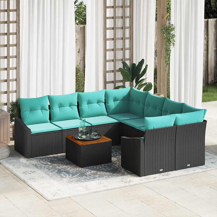 Set de canapele pentru grădină cu pernă 9 pcs Negru poliratan - WALTI WALTI