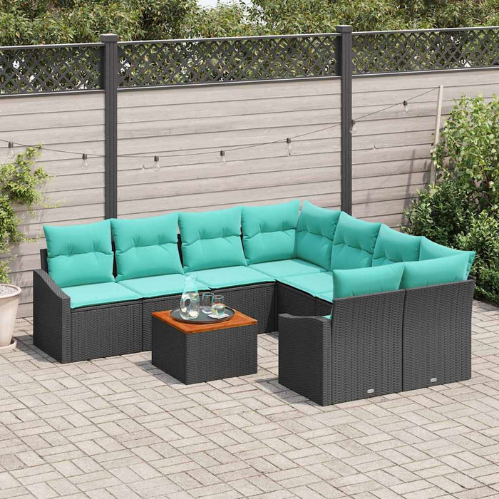 Set de canapele pentru grădină cu pernă 9 pcs Negru poliratan - WALTI WALTI