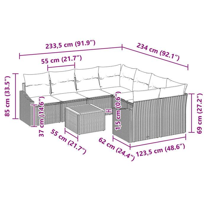 Set de canapele pentru grădină cu pernă 9 pcs Negru poliratan - WALTI WALTI
