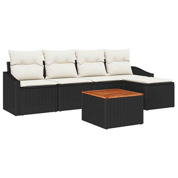 Set de canapea pentru grădină, 6 piese, cu perne, din poly rattan negru și acacia - WALTI WALTI