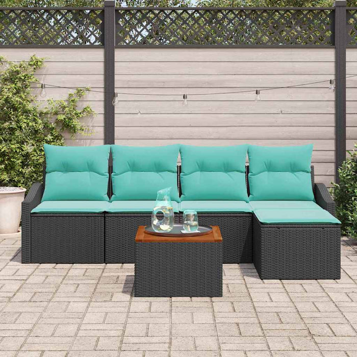 Set de canapele pentru grădină cu pernă 6 pcs Negru poliratan - WALTI WALTI