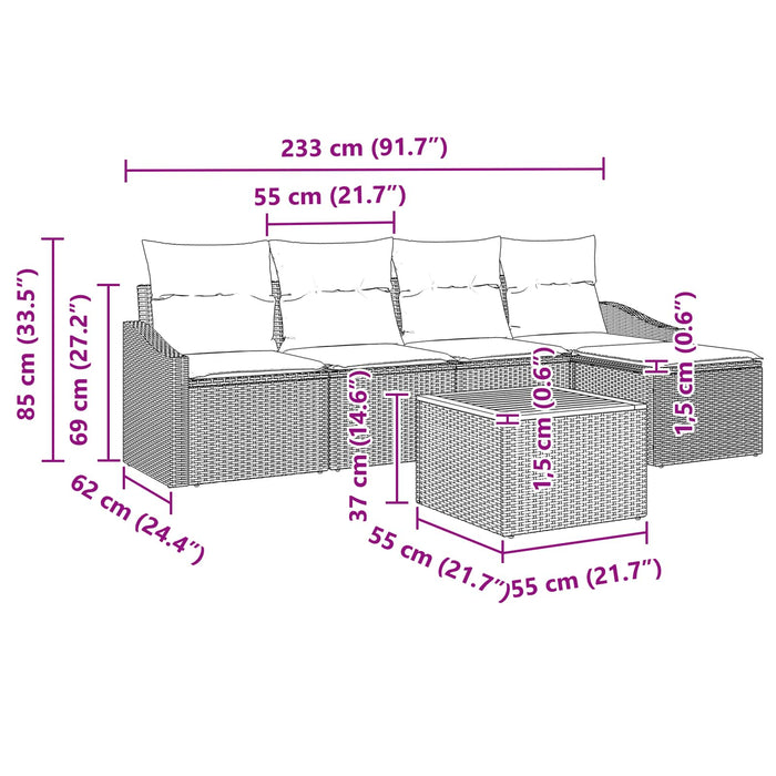 Set de canapele pentru grădină cu pernă 6 pcs Negru poliratan - WALTI WALTI