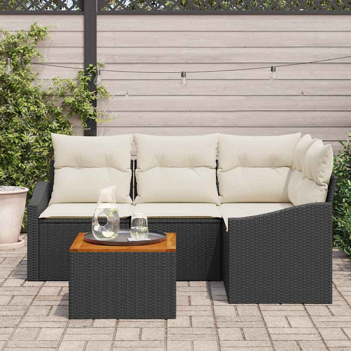 Set de canapea pentru grădină, 5 piese, , cu perne din rattan poli, negru, acacia. - WALTI WALTI
