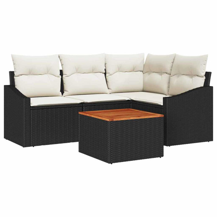 Set de canapea pentru grădină, 5 piese, , cu perne din rattan poli, negru, acacia. - WALTI WALTI