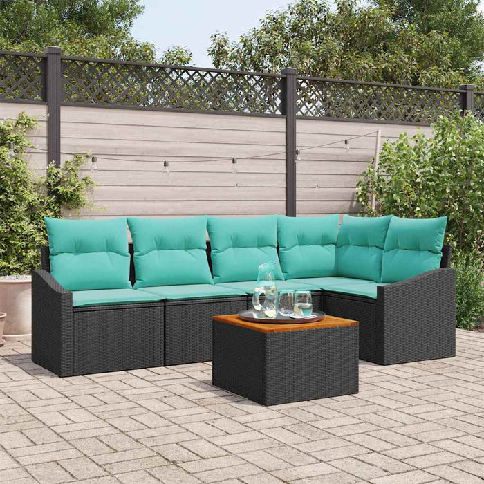 Set de canapele pentru grădină cu pernă 6 pcs Negru poliratan - WALTI WALTI