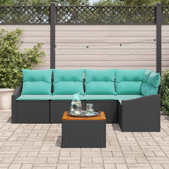 Set de canapele pentru grădină cu pernă 6 pcs Negru poliratan - WALTI WALTI