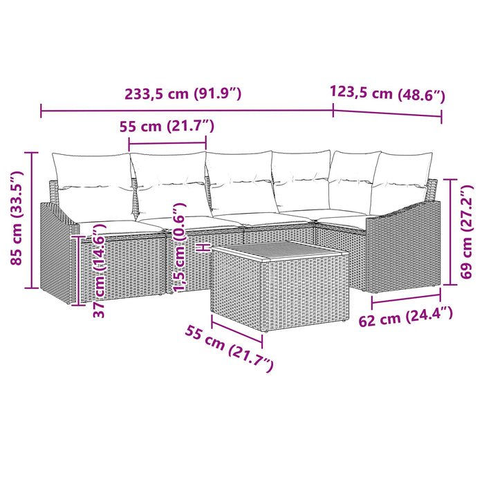 Set de canapele pentru grădină cu pernă 6 pcs Negru poliratan - WALTI WALTI
