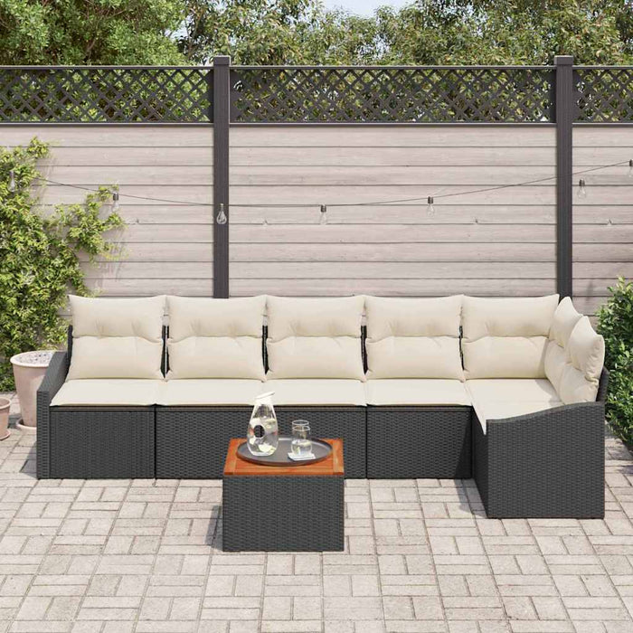 Set canapele grădină 7 piese cu perne, ratan poly negru, acacia - WALTI WALTI
