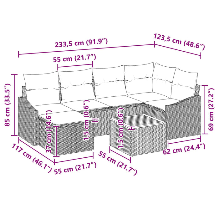 Set de canapele pentru grădină cu pernă 7 pcs Negru poliratan - WALTI WALTI