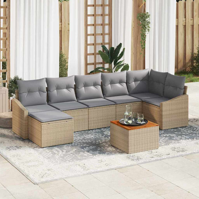 Set mobilier grădină , 8 piese, cu perne, bej, ratan sintetic, acacia - WALTI WALTI