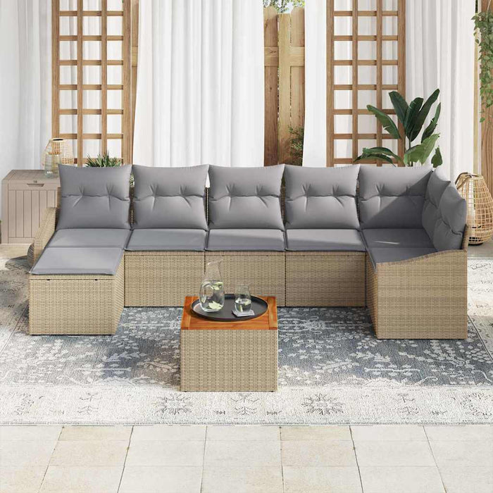 Set mobilier grădină , 8 piese, cu perne, bej, ratan sintetic, acacia - WALTI WALTI