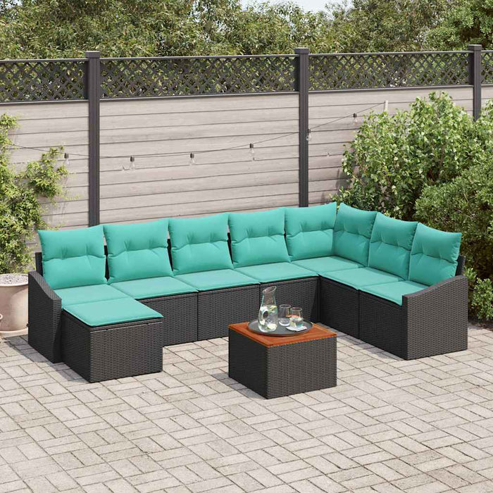 Set de canapele pentru grădină cu pernă 9 pcs Negru poliratan - WALTI WALTI