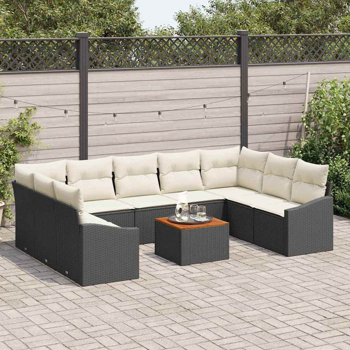 Set de canapea de grădină cu 10 piese, perne incluse, rattan negru, lemn de acacia - WALTI WALTI