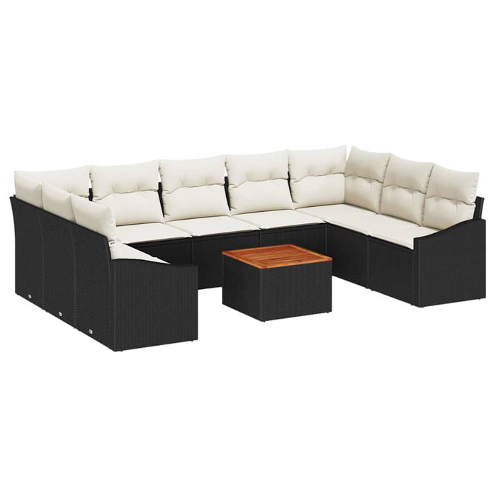 Set de canapea de grădină cu 10 piese, perne incluse, rattan negru, lemn de acacia - WALTI WALTI