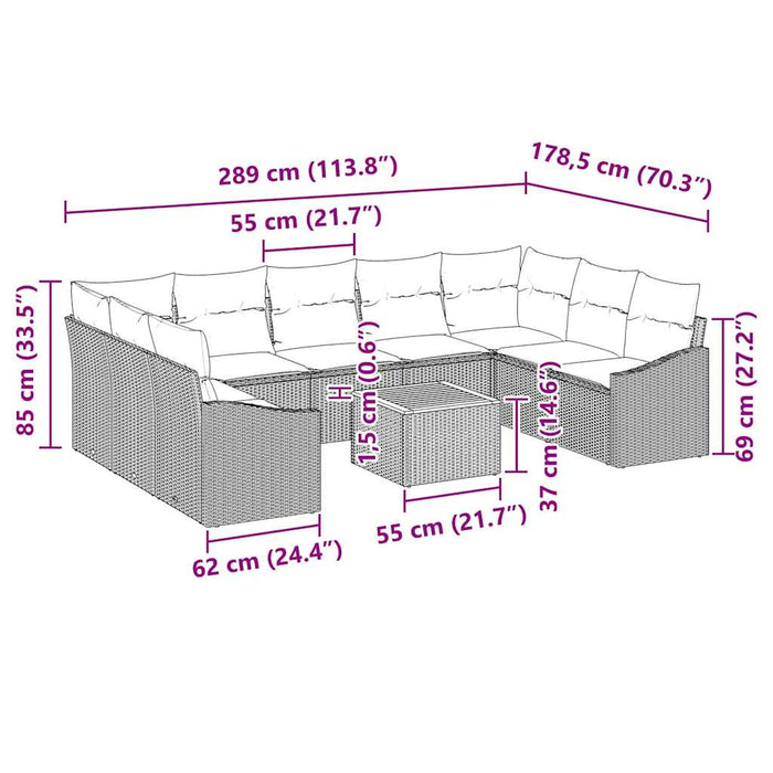 Set de canapea de grădină cu 10 piese, perne incluse, rattan negru, lemn de acacia - WALTI WALTI