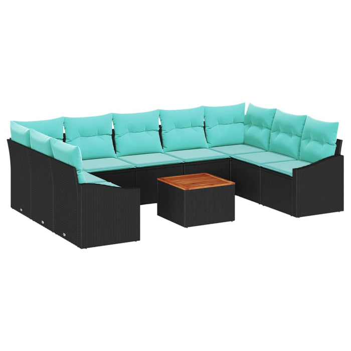Set de canapele pentru grădină cu pernă 10 pcs Negru poliratan - WALTI WALTI