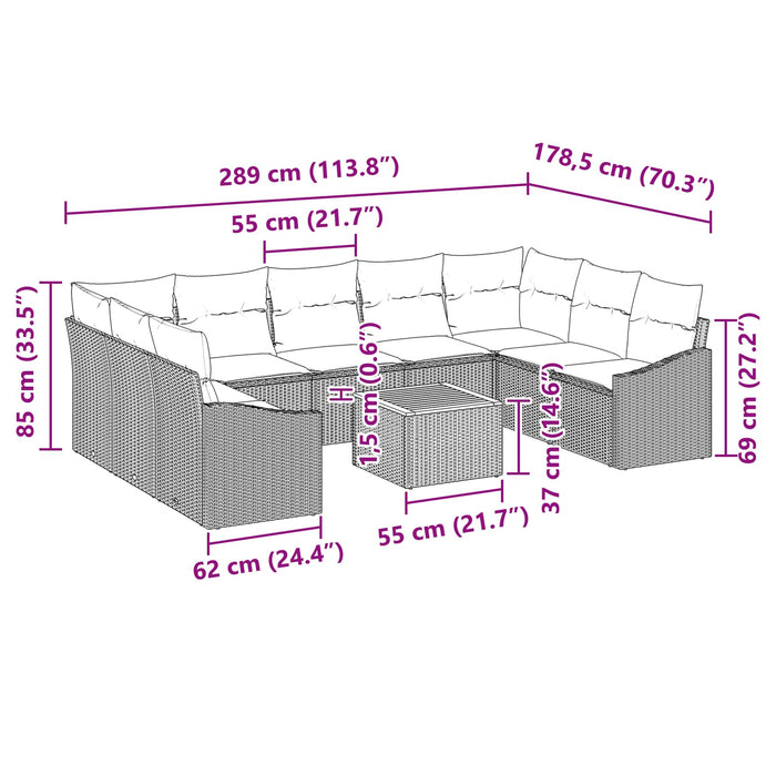 Set de canapele pentru grădină cu pernă 10 pcs Negru poliratan - WALTI WALTI