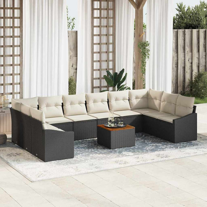 Set de canapea de grădină 11 piese cu perne, rattan negru, acacia - WALTI WALTI
