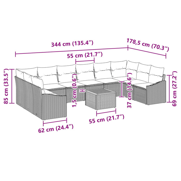 Set de canapele pentru grădină cu pernă 11 pcs Negru poliratan - WALTI WALTI
